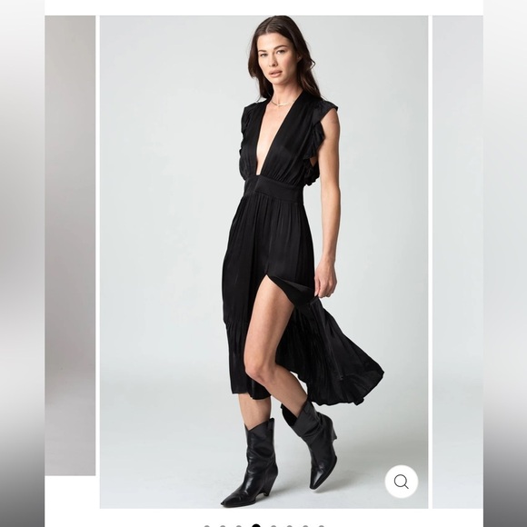 The Jessie Midi Chic Black Midi Dress with Plunge Neckline - Picture 3 of 3